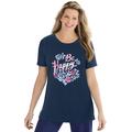 Plus Size Women's Graphic Tee by Woman Within in Navy Be Happy (Size 26/28) Shirt