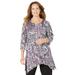 Plus Size Women's AnyWear Fluid Tunic by Catherines in Black Graphic Scroll (Size 5X)