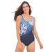 Plus Size Women's One-Piece Tank Swimsuit with Adjustable Straps by Swim 365 in Purple Floral (Size 20)