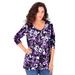 Plus Size Women's Long-Sleeve V-Neck Ultimate Tee by Roaman's in Black Fresh Floral (Size 38/40) Shirt