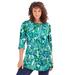 Plus Size Women's Boatneck Ultimate Tunic with Side Slits by Roaman's in Emerald Fresh Floral (Size 38/40) Long Shirt