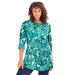Plus Size Women's Boatneck Ultimate Tunic with Side Slits by Roaman's in Emerald Fresh Floral (Size 12) Long Shirt