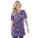 Plus Size Women's Print Notch-Neck Soft Knit Tunic by Roaman's in Violet Lace Paisley (Size 5X) Short Sleeve T-Shirt