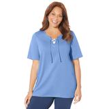 Plus Size Women's Suprema® Lace-Up Duet Tee by Catherines in French Blue (Size 3X)