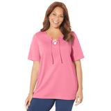 Plus Size Women's Suprema® Lace-Up Duet Tee by Catherines in Pink Tropic (Size 1X)