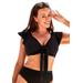 Plus Size Women's Tie Front Cup Sized Cap Sleeve Underwire Bikini Top by Swimsuits For All in Black (Size 18 E/F)