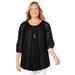 Plus Size Women's Stretch Lace Peasant Blouse by Catherines in Black (Size 0X)