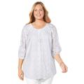 Plus Size Women's Stretch Lace Peasant Blouse by Catherines in White (Size 0X)