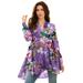 Plus Size Women's Fit-and-Flare Crinkle Tunic by Roaman's in Violet Paisley Garden (Size 44 W) Long Shirt Blouse