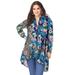 Plus Size Women's Fit-and-Flare Crinkle Tunic by Roaman's in Navy Paisley Garden (Size 38 W) Long Shirt Blouse