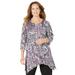 Plus Size Women's AnyWear Fluid Tunic by Catherines in Black Graphic Scroll (Size 0X)