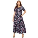 Plus Size Women's Scoopneck Maxi Dress by Catherines in Black Paisley Floral (Size 1X)