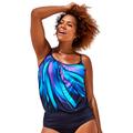 Plus Size Women's Lightweight Scoop Neck Blouson Tankini Top by Swimsuits For All in Navy Sunburst (Size 18)