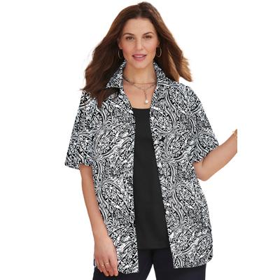 Plus Size Women's Timeless Short Sleeve Blouse by Catherines in Black Graphic Paisley (Size 3X)