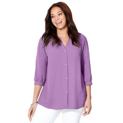 Plus Size Women's Light and Airy Y-Neck Blouse by Catherines in Violet (Size 4X)