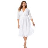 Plus Size Women's Stretch Lace A-Line Dress by Jessica London in White (Size 26 W) V-Neck 3/4 Sleeves