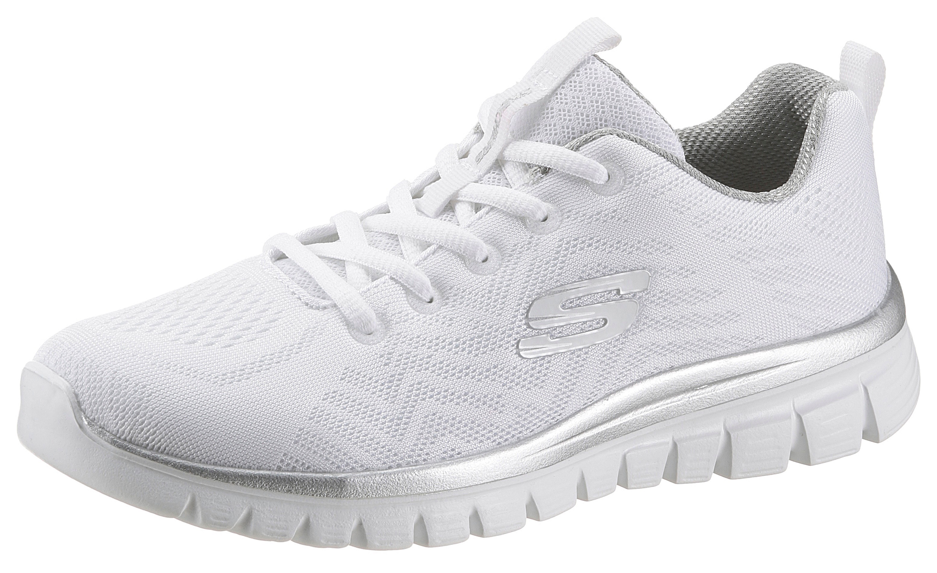Sneaker SKECHERS "Graceful - Get Connected", Damen, Gr. 38, weiß, Textil, Schuhe Sneaker, Freizeitschuh, Halbschuh, Schnürschuh für die Maschinenwäsche geeignet, Topseller