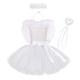 Kids Baby Girls Angel and Devil Costumes Halloween Christmas Carnival Fancy Dress Up Tutu Dress+Feather Angle Wings+Angel Halo Headband+Fairy Wand Valentine's Day Cupid Outfit White 12-18 Months