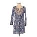 Old Navy Casual Dress - Mini Plunge 3/4 sleeves: Blue Print Dresses - Women's Size Small Petite