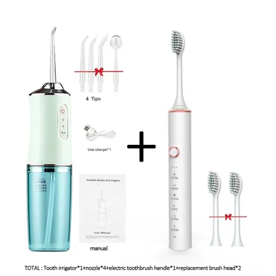 Irrigateur buccal jet dentaire portable avec 4 buses brosse à dents électrique rechargeable par