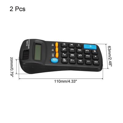 2Pcs Small Pocket Calculator 8 Digit Display Office Handheld Calculators Black