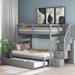 Twin over Twin/Full Bunk Bed with Twin Trundle, 3 Open Compartments and 4 Drawers, Grey