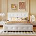 Upholstered Platform Bed with Classic Headboard and 4 Drawers, No Box Spring Needed, Linen Fabric, Queen Size, White