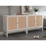 Rattan Sideboard Buffet Accent Cabinet with 2 Doors, 1 Adjustable Inner Shelves for Entryway, Living Room