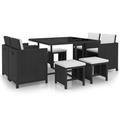 vidaXL 9 Piece Outdoor Dining Set with Cushions Poly Rattan Black 42522