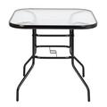 Fithood Outdoor Dining Table Square Toughened Glass Table Yard Garden Glass Table