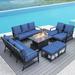 NICESOUL 13 Pcs Aluminum Outdoor Patio Furniture with Propane Fire Pit Blue Color