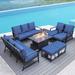 NICESOUL 13 Pcs Aluminum Outdoor Patio Furniture with Propane Fire Pit Blue Color