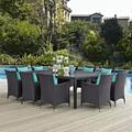 Modway Convene 11 Piece Outdoor Patio Dining Set in Espresso Turquoise