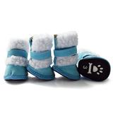 Aosijia Pet Shoes Snow Boots Cat Dog Winter Warm Shoes Puppy Sneakers Cotton Shoes Anti-slip Pet Supplies 4Pcs/Set Blue