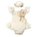 Ibtom Castle Baby Girl 1st Birthday Outfit Boho Lace Tulle Romper Ruffle Backless Embroidered Bodysuit Cake Smash Photo Shoot Clothes 6-12 Months Khaki Flower Lace