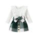 Ma&Baby Newborn Baby Girl Clothes Set 2Pcs Ribbed Long Sleeve Romper Bodysuit and Plaid Skirt Outfit Set