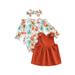 Bagilaanoe 3Pcs Newborn Baby Girls Overalls Dress Set Flower Print Long Sleeve Romper Tops + Suspender Skirt + Hairband 3M 6M 9M 12M 18M Infant Casual Outfits