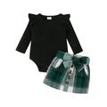 Ma&Baby Newborn Baby Girl Clothes Set 2Pcs Ribbed Long Sleeve Romper Bodysuit and Plaid Skirt Outfit Set