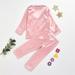 Cathalem 6 Month Pajamas Girl Toddler Kids Child Baby Girls Long Sleeve Solid Patchwork Baby Girl Clothes Pajamas Pink 6-12 Months