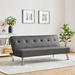 Ebern Designs Aeara Twin 65.6" Wide Faux Leather Convertible Sofa Faux Leather/Wood in Gray | 30 H x 65.6 W x 31.5 D in | Wayfair