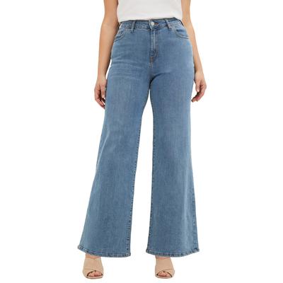 Plus Size Women's 5-Pocket Wide Leg Jeans by ellos in Medium Stonewash (Size 34)