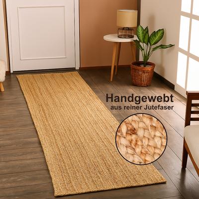 Läufer "Lola", beige (natur), B:80cm H:10mm L:200cm, Jute, MYFLAIR MÖBEL & ACCESSOIRES, Teppiche, Juteteppich, Wendeteppich, handgeflochten, 100% Naturfaser, Boho-Style Image