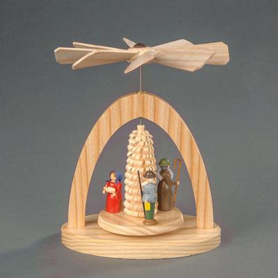 Weihnachtspyramide ALBIN PREISSLER "Wärmespiel - Christi Geburt, Weihnachtsdeko", beige (natur), B:11cm H:13cm T:7cm, Massivholz, Weihnachtspyramiden Image