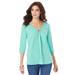 Plus Size Women's Keyhole V-Neck Tee by Roaman's in Soft Jade (Size 18/20)