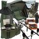 Carp Fishing Setup Rods & Reels Brolly with Foldable Camo Chair Bite Alarms Bait & Tackle (2 Rods Set)