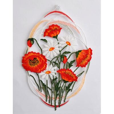 Fensterbild STICKEREIEN PLAUEN "Mohnblumen" Gr. 1, rot, B:22cm H:31cm, Polyester, Fensterbilder, mit echter Plauener Spitze Stickerei Image
