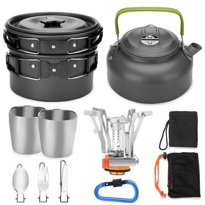 ODOLAND 12pcs Camping Cookware Mess Kit with Mini Stove - M