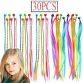 Dicasser 30 Pieces Kids Hair Extensions with Hair Clips Clip-on Hair Braid Extensions for Girls Hair Decor Birthday Party Favors Children Performance(Muti-color)