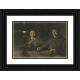 Albert Lebourg 14x11 Black Ornate Wood Framed Double Matted Museum Art Print Titled: The Mother and Wife of the Artist Sewing by Lamplight (The Mother and Wife of the Artist Sewing in t