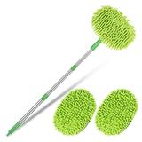 Taihexin 46 Microfiber Car Wash Brush Mop Kit Mitt Sponge with Long Handle Car Cleaning Supplies Duster Washing Car Tools 2 Chenille Scratch-Free Replacement Head Aluminum Alloy Pole for Car RV Truck